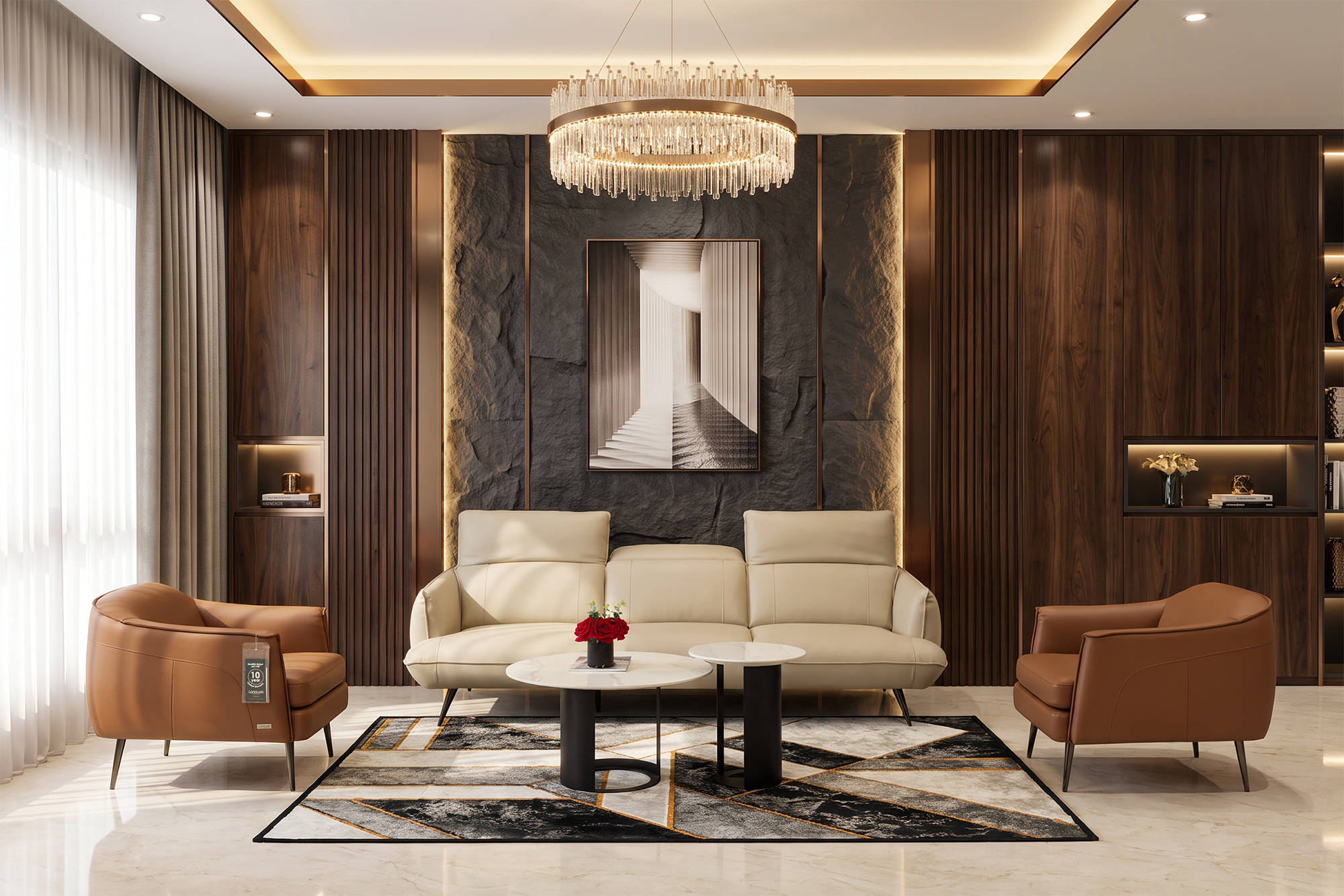Concept Băng dài 1327 kết hợp hai Armchair 1125 (Malaysia), Thảm Italia và Bàn trà Alban (Úc)
