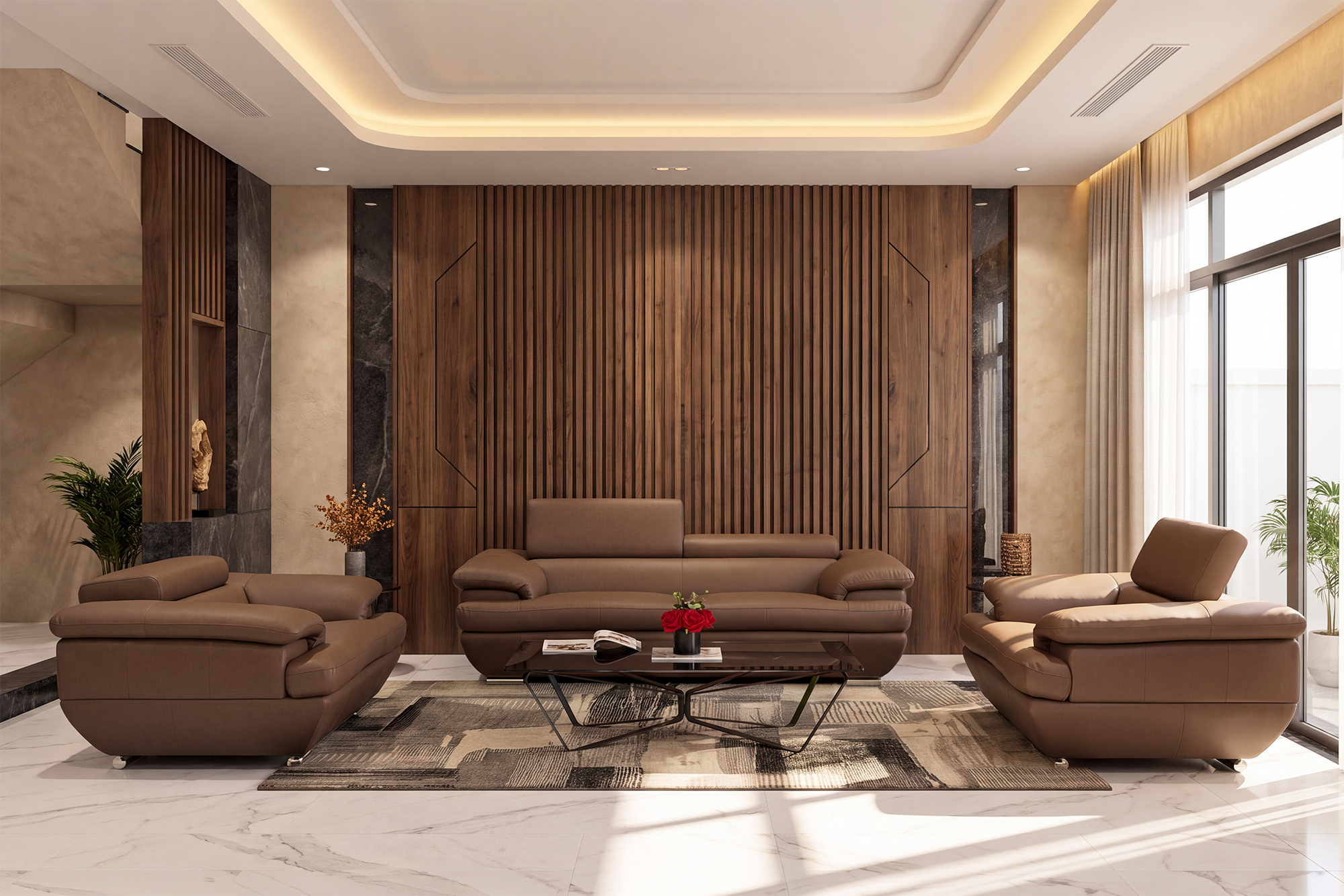 Concept Sofa bộ rời 9038 (Malaysia) kết hợp Thảm Italia và Bàn trà Loop (Italia)