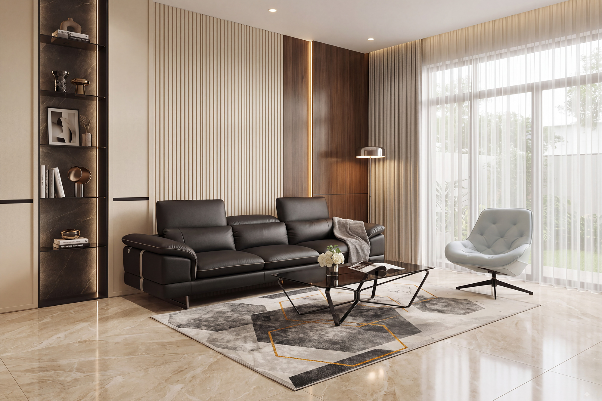 Concept Băng dài KH270 kết hợp Ghế xoay ZA030 (Malaysia), Thảm Italia và Bàn trà Loop (Italia)