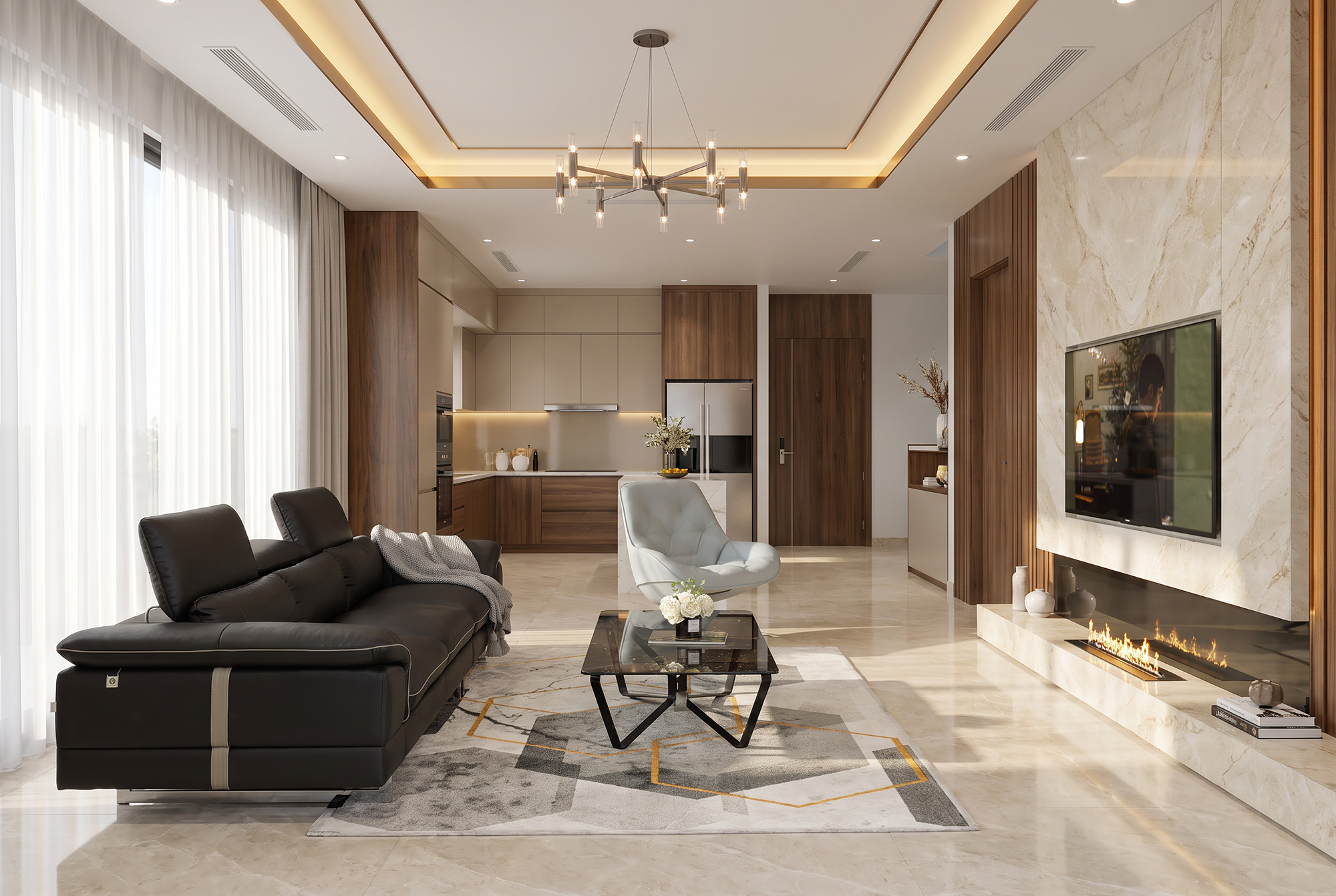 Concept Băng dài KH270 kết hợp Ghế xoay ZA030 (Malaysia), Thảm Italia và Bàn trà Loop (Italia) góc 5